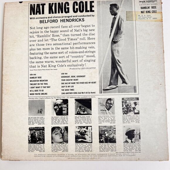 Nat King Cole Ramblin Rose Capitol Records 1962 Adult Easy Listnening LP Vinyl - Picture 2 of 3